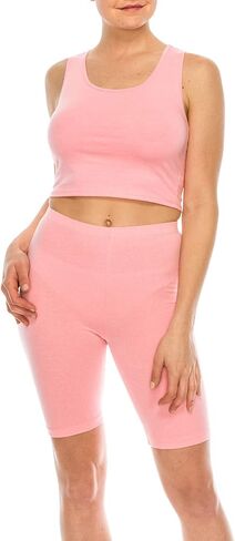 Joy's Choice Womens Cotton Racerback Crop Tank Top and Biker Shorts set Yoga Workout Fitness in Saudi Arabia