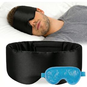 Silk Sleep Mask for Sleeping, 22 Momme Mulberry Silk Eye Mask for Men & Women, Soft Blackout Eye Cover, Adjustable Comfort Fit, Premium Gift Box Set, Includes Bonus Hot & Cold Gel Eye Mask in Saudi Arabia