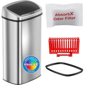 iTouchless 24 جالون / 91 لتر مستشعر 2.0 سلة مهملات مع غطاء سلة قمامة أوتوماتيكية من الفولاذ المقاوم للصدأ بدون لمس، فلتر رائحة ممتص، طاقة تيار متردد أو بطارية، للمطعم، الردهة، المكتب المنزلي in Kuwait