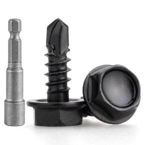 #10 x 1/2" (80 PCS) Hex Drive Self Drilling Screws, 410 Stainless Steel Black Oxide, Includes Magnetic Driver Bit & Case - No Pre-Drilling for Metal, Wood, RV & Trailer Repair(BK ST4.8x13) in Kuwait