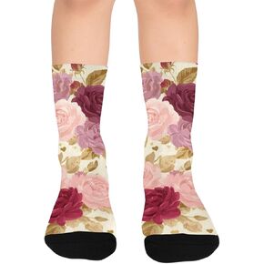 Retro Green Leaf Rose Hiking Socks - Toddler Boys & Girls Warm Thick Thermal Winter Crew Socks for School, Daily Wear & Outdoor Activities in Kuwait