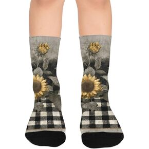 Rustic Sunflower Grey Hiking Socks - Toddler Boys & Girls Warm Thick Thermal Winter Crew Socks for School, Daily Wear & Outdoor Activities in Kuwait