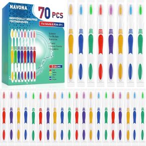 مجموعة فرش أسنان نافونا 30 قطعة فاخرة مغلفة بشكل فردي، فرش أسنان للاستعمال مرة واحدة، فرشاة أسنان للأطفال، فرشاة أسنان ذات شعيرات متوسطة ناعمة، مقبض مريح، مثالية للتبرع بالفنادق أثناء السفر in Kuwait