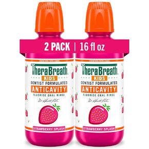 TheraBreath Kids Mouthwash with Fluoride, Organic Strawberry Splash, Anticavity, 16 fl oz, 2 Pack in Kuwait