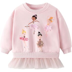 Toddler Girls Sweatshirts Crewneck Shirt Kids Applique Print Long Sleeve Fall Winter Cotton Tops 2-7t in Saudi Arabia