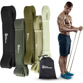 Gym Salvation Resistance Bands Set, 5 Pull Up Assist & Strength Training Bands, Durable Powerlifting & Workout Loops with Carry Bag - Black and Military Green Shades in Saudi Arabia