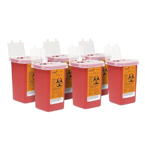 حاوية الأدوات الحادة للعناية بالفصد، 1 لتر. مع غطاء علوي بقفل الحاوية، أحمر - مثالي للتخلص الآمن من النفايات الطبية، تصميم مدمج لسهولة النقل in Kuwait