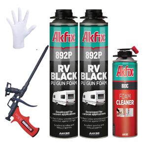Akfix 892P Black Spray Foam Sealant (2x24oz)- UV Resistant Polyurethane Expanding Insulation, Waterproof, for RV, Pond, Waterfall & Landscape | Gun&Cleaner Included | 24oz 2 Pack in Kuwait