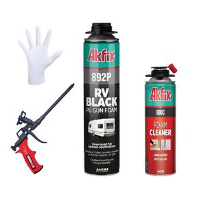 مانع تسرب رغوي بخاخ أسود Akfix 892P (2x24oz) - عزل موسع من البولي يوريثين مقاوم للأشعة فوق البنفسجية، مقاوم للماء، للمركبات الترفيهية والبركة والشلال والمناظر الطبيعية | يتضمن مسدسًا ومنظفًا | 24oz 2 حزمة in Kuwait