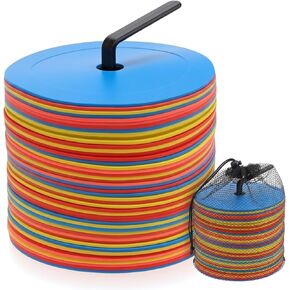 48 قطعة من أقراص التحديد المسطحة المخروطية الشكل مع حامل وحقيبة حمل - 4 ألوان (أحمر، برتقالي، أصفر، أزرق) للتدريب الرياضي، التدريبات الميدانية، تمارين الرشاقة - بلاستيك TPE متين، قطر 6 بوصات in Kuwait