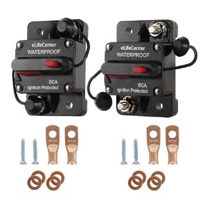 مقاوم للماء 60 أمبير صندوق قاطع الدائرة DC 12V-48V حامي الطاقة لمحركات التصيد والروافع والمركبات والقوارب البحرية نظام البطارية الشمسية الصوتية مع إعادة الضبط اليدوي in Kuwait