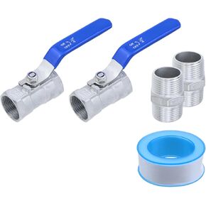 Dnyta 2 Pcs Standard Port Ball Valve 3/4 Inch, Stainless Steel 304 Female x Female Heavy Duty 3/4 Gas Valve Switch with Hex Threaded Straight-through Joints and Raw Material Belt, for Water, Oil, Gas in Kuwait