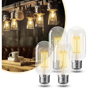 4 Pack LED Edison Bulbs, 4W Edison Light Bulbs, Antique LED Filament Bulbs 40W Equivalent, E26 Base, T45 LED Bulb with Clear Glass, Warm White 2700K, Non Dimmable, Great for Home, Bedroom, Office in Kuwait