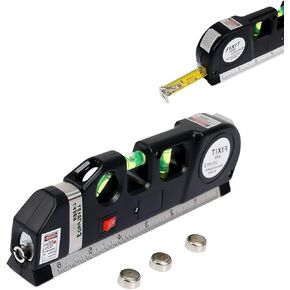 أداة خط مستوى الليزر، جهاز تسوية ليزر قياسي متقاطع مع مسطرة مترية 8 أقدام/2.5 متر، مجموعة أدوات تسوية ليزر متعددة الأغراض للأرضيات وتركيب البلاط in Kuwait
