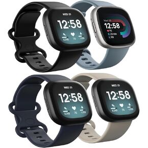 4 قطع من الأربطة المقاومة للماء متوافقة مع Fitbit Versa 3 / Fitbit Versa 4 / Fitbit Sense/Sense 2، أساور معصم بديلة رياضية ناعمة كلاسيكية للنساء والرجال in Kuwait