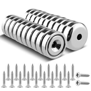 20 قطعة من مغناطيسات أقراص النيوديميوم مع فتحات، مغناطيسات أرضية نادرة قوية بوزن 18 رطلاً مع براغي لتعليق المطبخ، وتخزين الأدوات، والتركيب على الحائط (0.63 × 0.19 بوصة) in Kuwait