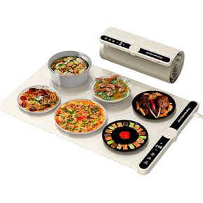 Smart Warming Mat for Food, Upgrade Waterproof Foldable Heating Mat, Food Warming Mat with 9 Level Adjustable Temperature and 6-Speed Timing, Easy to Clean Food Warmers for Buffet,Party,Thawin (Beige) in Kuwait