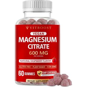 Vitboost Magnesium Citrate Gummies 600mg - 60 Count Magnesium Gummies للاسترخاء ودعم العضلات - نكهة التوت الطبيعية - غير معدلة وراثيًا، خالية من الغلوتين، نباتية in Kuwait