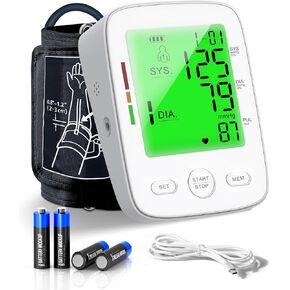 Automatic Upper Arm Blood Pressure Monitor for Home Use, 2x199 Memory, Large LCD Backlit Screen, Adjustable Cuff (9-17 Inches), Portable with USB & Battery Power, Blood Pressure Monitors for Home use in Saudi Arabia