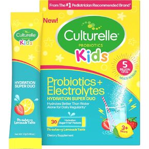 Culturelle® Kids Probiotics and Electrolytes Hydration Super Duo, Strawberry Lemonade, Sugar Free‡ Powder Packets for Immune and Digestive Support, 30 Count in Kuwait