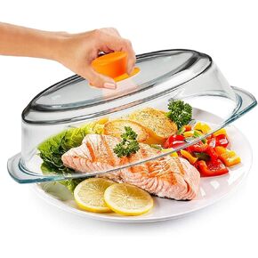 Bezrat Microwave Tall Glass Plate Cover | Splatter Guard Lid with Easy Grip Silicone Handle Knob | 100% Food Grade | BPA Free and Dishwasher Safe | 10 Inch (Black-) in Kuwait