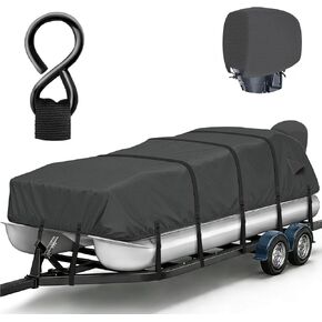 1200D Waterproof Pontoon Boat Cover with Metal Buckles,Solution-Dye Marine Canvas Trailerable Boat Cover 21-24ft for Pontoon Boat with Motor Cover,Black in Saudi Arabia