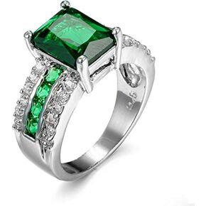 Silver Plated Sparkling Emerald Princess Cut Created Morganite CZ Cubic Zirconia Pave Filled Halo Wedding Engagement Band Elegant Women's Ring for Mom Bridal Lover in Saudi Arabia