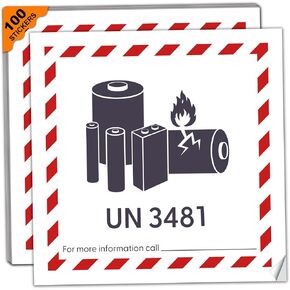 UN 3481 ملصقات تحذيرية لبطارية الليثيوم أيون، 4.7 × 4.7 بوصة، 100 عبوة، ملصقات تحذير النقل مع لاصق قوي، ملصقات أمان قابلة للكتابة للشحن، ملصقات أمان قابلة للكتابة in Kuwait