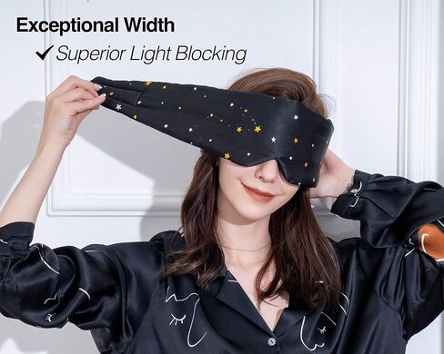 قناع نوم حريري فلور آند يانج، قناع نوم معتم قابل للتعديل للرجال والنساء، نسيج حرير التوت الناعم بنسبة 100%، غطاء عين مبرد معصوب العينين للنوم العميق أو التأمل (ضوء النجوم) in Kuwait