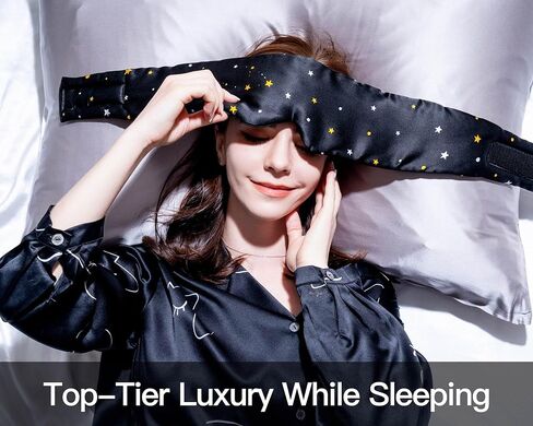 قناع نوم حريري فلور آند يانج، قناع نوم معتم قابل للتعديل للرجال والنساء، نسيج حرير التوت الناعم بنسبة 100%، غطاء عين مبرد معصوب العينين للنوم العميق أو التأمل (ضوء النجوم) in Kuwait