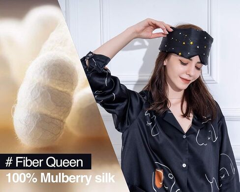 قناع نوم حريري فلور آند يانج، قناع نوم معتم قابل للتعديل للرجال والنساء، نسيج حرير التوت الناعم بنسبة 100%، غطاء عين مبرد معصوب العينين للنوم العميق أو التأمل (ضوء النجوم) in Kuwait