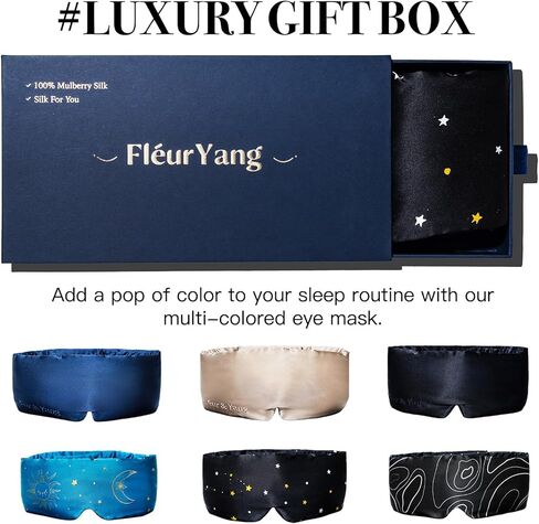 قناع نوم حريري فلور آند يانج، قناع نوم معتم قابل للتعديل للرجال والنساء، نسيج حرير التوت الناعم بنسبة 100%، غطاء عين مبرد معصوب العينين للنوم العميق أو التأمل (ضوء النجوم) in Kuwait