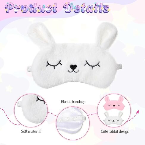 قناع نوم للأطفال، قطعتان من قناع العين من القطيفة على شكل أرنب لطيف، قناع عيون ناعم ومريح للأطفال للنوم، غطاء عيون على شكل حيوانات مضحكة للنساء والفتيات في المنزل والسفر وحفلات النوم (أبيض، وردي) in Kuwait
