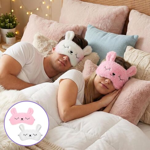 قناع نوم للأطفال، قطعتان من قناع العين من القطيفة على شكل أرنب لطيف، قناع عيون ناعم ومريح للأطفال للنوم، غطاء عيون على شكل حيوانات مضحكة للنساء والفتيات في المنزل والسفر وحفلات النوم (أبيض، وردي) in Kuwait