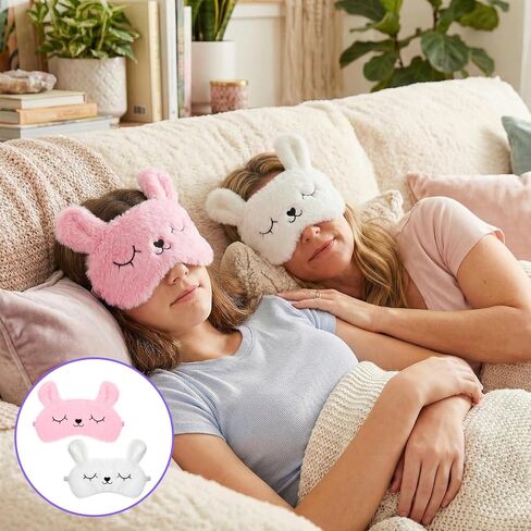 قناع نوم للأطفال، قطعتان من قناع العين من القطيفة على شكل أرنب لطيف، قناع عيون ناعم ومريح للأطفال للنوم، غطاء عيون على شكل حيوانات مضحكة للنساء والفتيات في المنزل والسفر وحفلات النوم (أبيض، وردي) in Kuwait