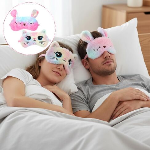قطعتان من قناع النوم للأطفال، قناع عين القطة النائمة اللطيف من القطيفة فائق النعومة، مريح معصوب العينين قابل للتعديل للفتيات، غطاء ليلي مضحك للحيوانات يحجب الضوء للسفر المنزلي (نمط القطة) in Kuwait