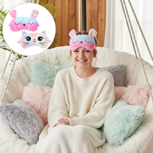 قطعتان من قناع النوم للأطفال، قناع عين القطة النائمة اللطيف من القطيفة فائق النعومة، مريح معصوب العينين قابل للتعديل للفتيات، غطاء ليلي مضحك للحيوانات يحجب الضوء للسفر المنزلي (نمط القطة) in Kuwait