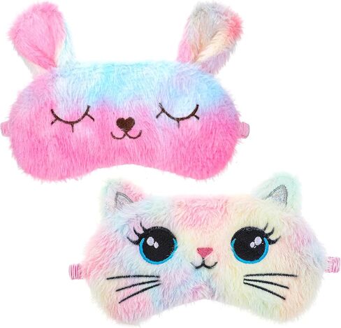 قطعتان من قناع النوم للأطفال، قناع عين القطة النائمة اللطيف من القطيفة فائق النعومة، مريح معصوب العينين قابل للتعديل للفتيات، غطاء ليلي مضحك للحيوانات يحجب الضوء للسفر المنزلي (نمط القطة) in Kuwait