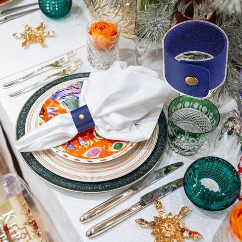 12 قطعة من حلقات المناديل الجلدية الزرقاء بإبزيم منديل ريفي عتيق من الجلد لعيد الميلاد وعيد الشكر وحفلات الزفاف وأعياد الميلاد وتزيين طاولات الطاولة وحلقة منديل الطاولة in Kuwait