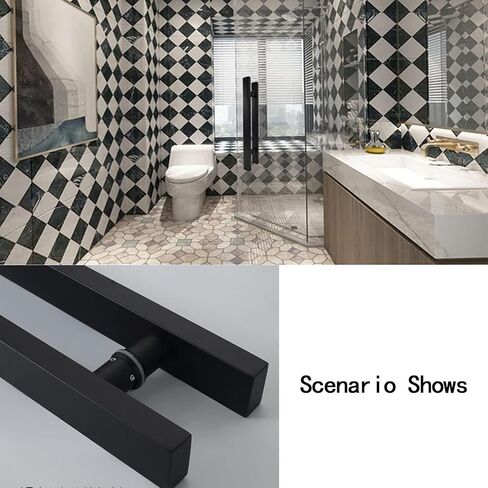 Black Shower Sliding Door Pull Handle Replacement, Full Polished Finish Push and Pull Glass Door Knob Button, Enclosure Towel Bar(800mm) in Saudi Arabia