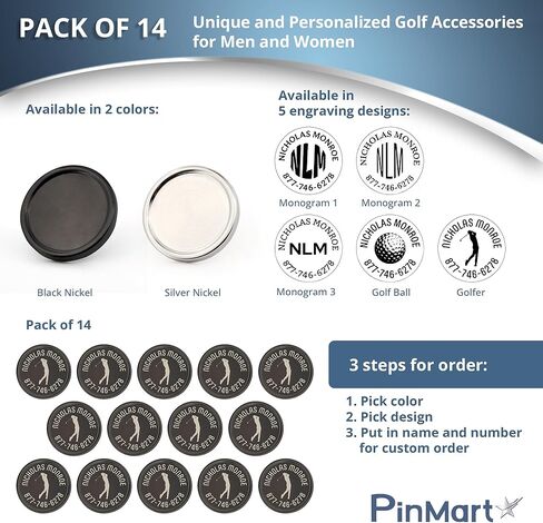 علامات اسم نادي الجولف المخصصة من PinMart بالنيكل الفضي أو الأسود - مجموعة ملصقات نادي الجولف المكونة من 14 قطعة - هدية مثالية للجولف أو هدية عيد الأب - ملحقات جولف فريدة وشخصية للرجال والنساء in Saudi Arabia