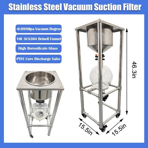 10L Vacuum Buchner Funnel Filtering Kit Glass Vacuum Suction Filter with 304 Stainless Steel Buchner Funnel & Glass Filter Flask Negative Pressure Filtration for Lab Liquid-Liquid Extraction in Kuwait