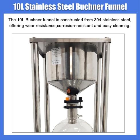 10L Vacuum Buchner Funnel Filtering Kit Glass Vacuum Suction Filter with 304 Stainless Steel Buchner Funnel & Glass Filter Flask Negative Pressure Filtration for Lab Liquid-Liquid Extraction in Kuwait
