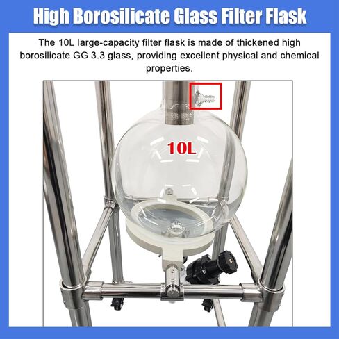 10L Vacuum Buchner Funnel Filtering Kit Glass Vacuum Suction Filter with 304 Stainless Steel Buchner Funnel & Glass Filter Flask Negative Pressure Filtration for Lab Liquid-Liquid Extraction in Kuwait