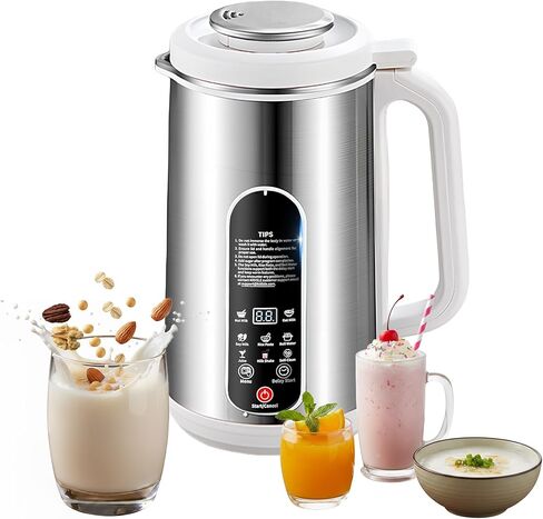 8 in 1 Nut Milk Maker Machine, 42oz Stainless Steel Oat Soy Almond Milk Maker Automatic for Homemade Plant-Based Non-Dairy Beverages Juice with 24H Delay Start, Self-Cleaning (Silver) in Kuwait