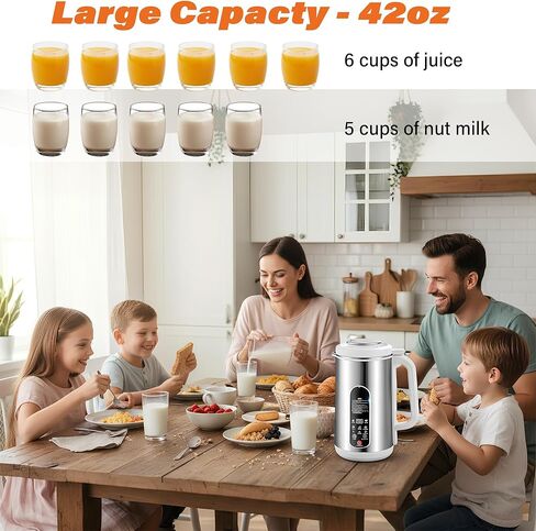 8 in 1 Nut Milk Maker Machine, 42oz Stainless Steel Oat Soy Almond Milk Maker Automatic for Homemade Plant-Based Non-Dairy Beverages Juice with 24H Delay Start, Self-Cleaning (Silver) in Kuwait