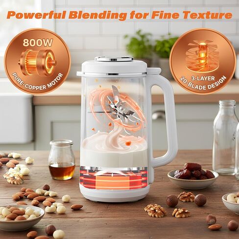 8 in 1 Nut Milk Maker Machine, 42oz Stainless Steel Oat Soy Almond Milk Maker Automatic for Homemade Plant-Based Non-Dairy Beverages Juice with 24H Delay Start, Self-Cleaning (Silver) in Kuwait