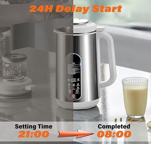 8 in 1 Nut Milk Maker Machine, 42oz Stainless Steel Oat Soy Almond Milk Maker Automatic for Homemade Plant-Based Non-Dairy Beverages Juice with 24H Delay Start, Self-Cleaning (Silver) in Kuwait