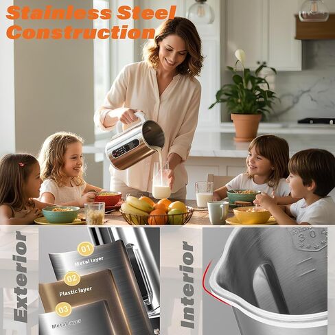 8 in 1 Nut Milk Maker Machine, 42oz Stainless Steel Oat Soy Almond Milk Maker Automatic for Homemade Plant-Based Non-Dairy Beverages Juice with 24H Delay Start, Self-Cleaning (Silver) in Kuwait