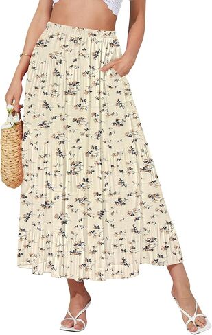 تنانير طويلة نسائية من NASHALYLY مصنوعة من الشيفون المطاطي بخصر عالٍ ومطويات على شكل حرف A in Kuwait